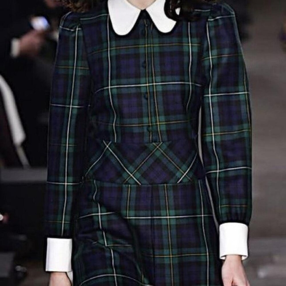 Paul & Joe made in France green plaid mini dress with collar sz 36 new - Picture 2 of 8